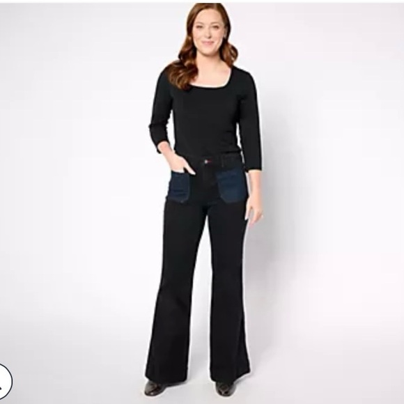 Peace Love World Black Patch Pocket Flared Jeans  12P NWOT - Picture 1 of 15